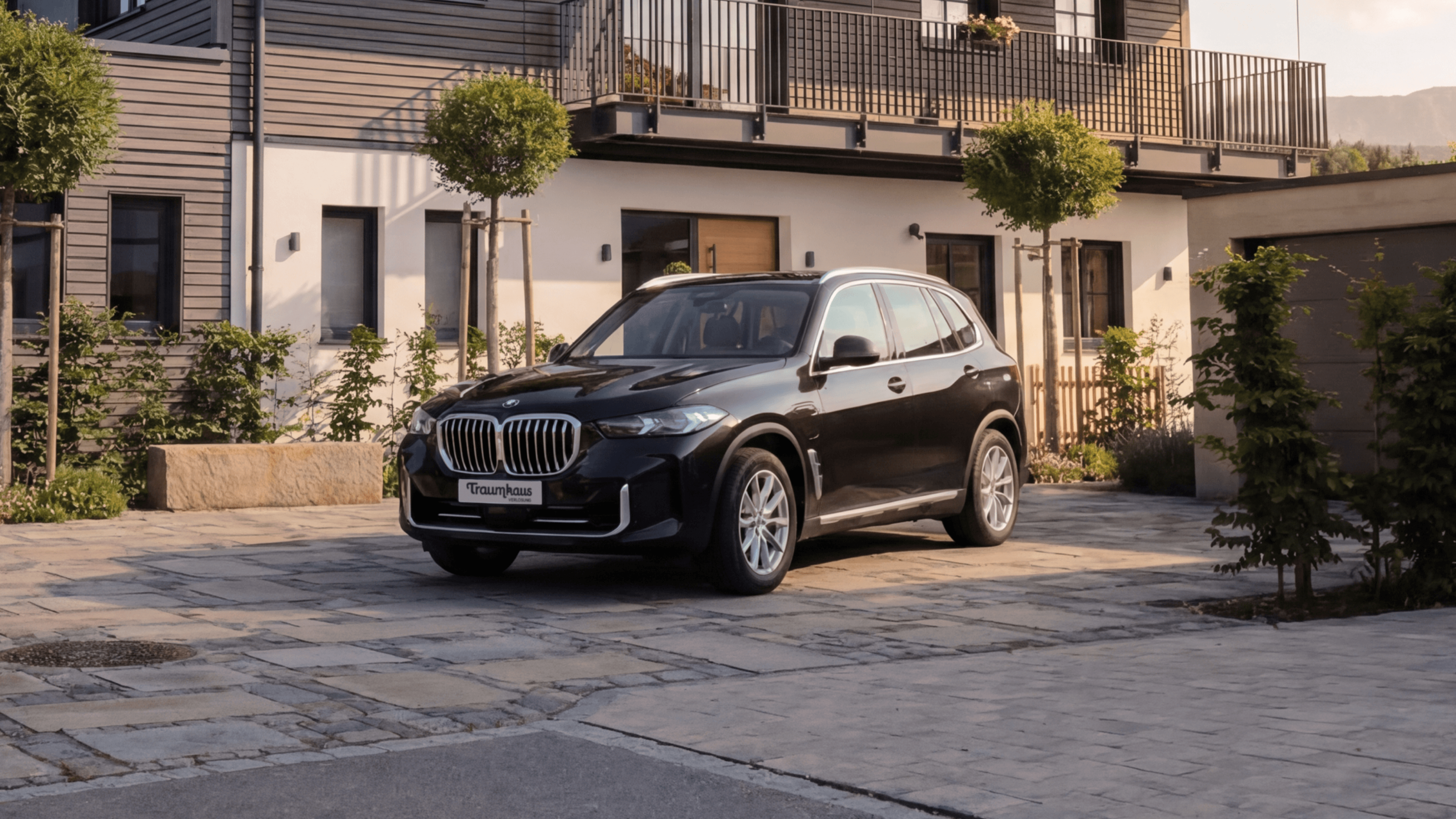 Schwarzer BMW X5 vor dem Traumhaus am Chiemsee